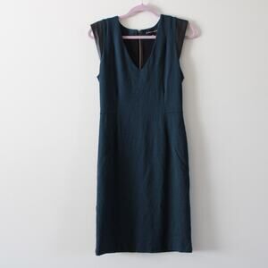 Karina‎ Grimaldi Jewel Green Faux Leather Cap Sleeve V Neck Sheath Dress Medium